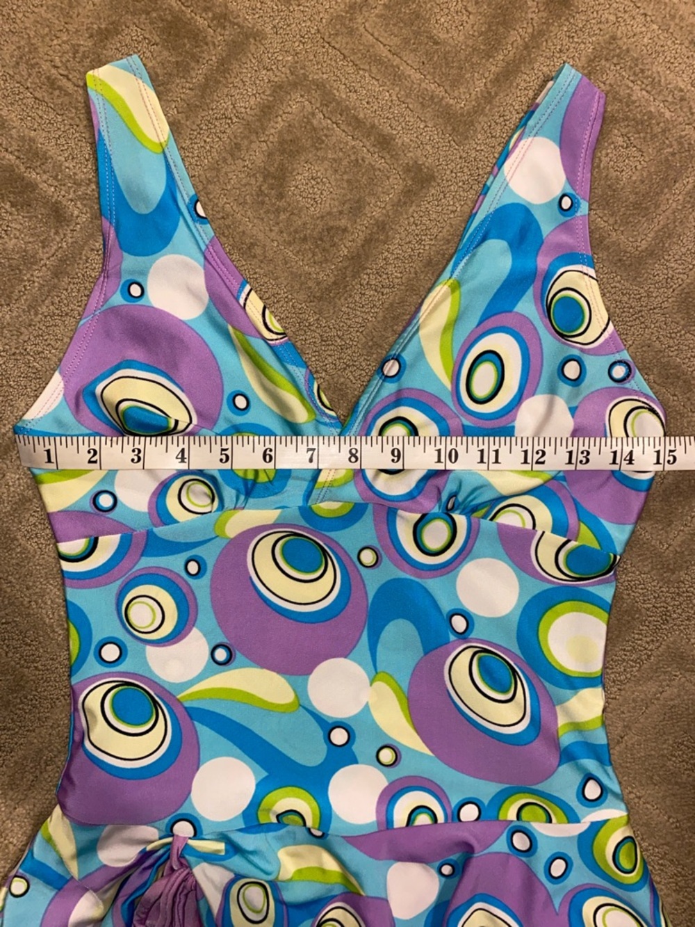 Retro Circle Print Swim Dress - Blue, Purple, Lime - Picture 6 of 10